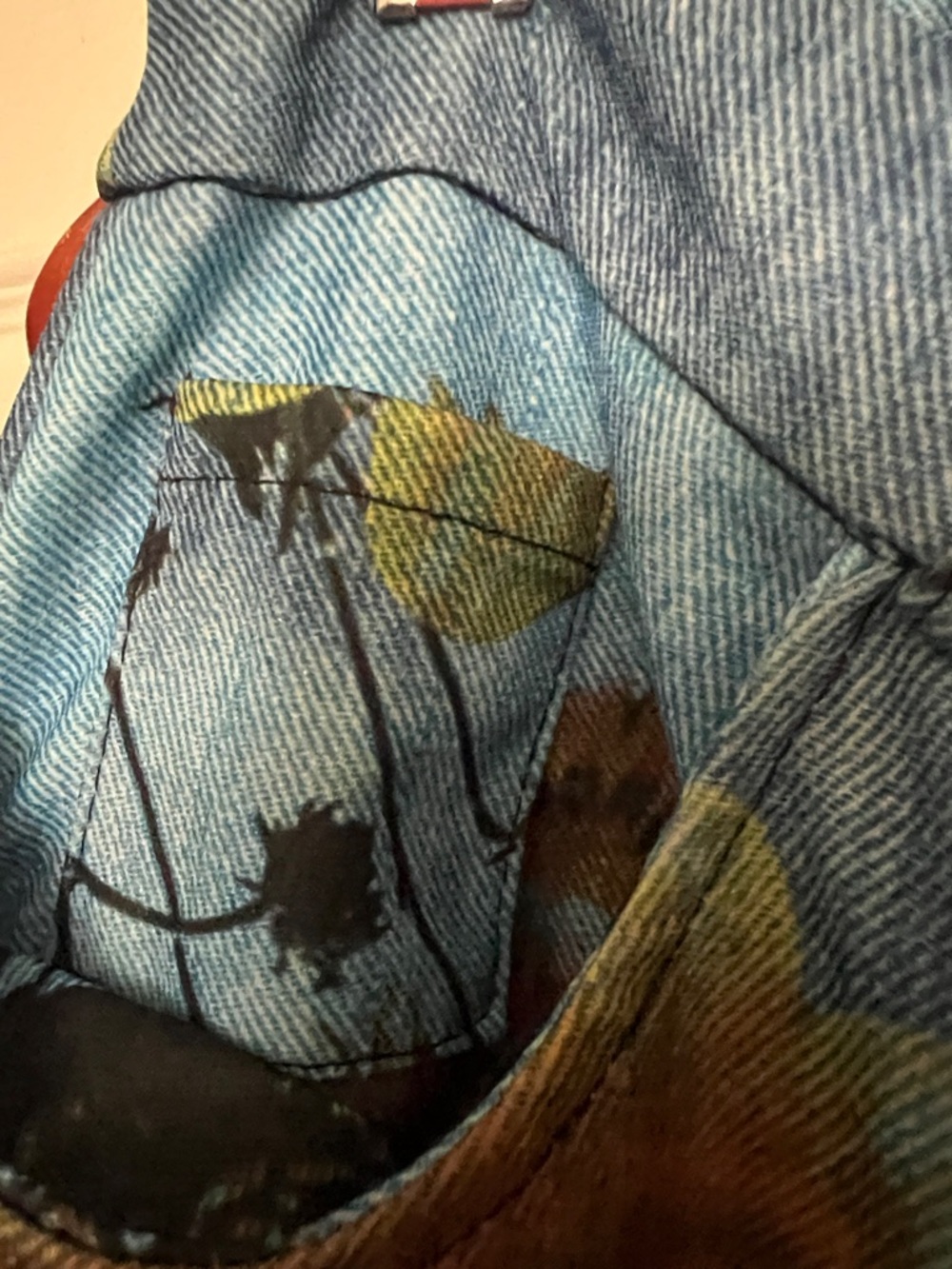 Source Unknown Blue Wide-Leg Jeans with Yellow & Orange Floral Print - Picture 4 of 5